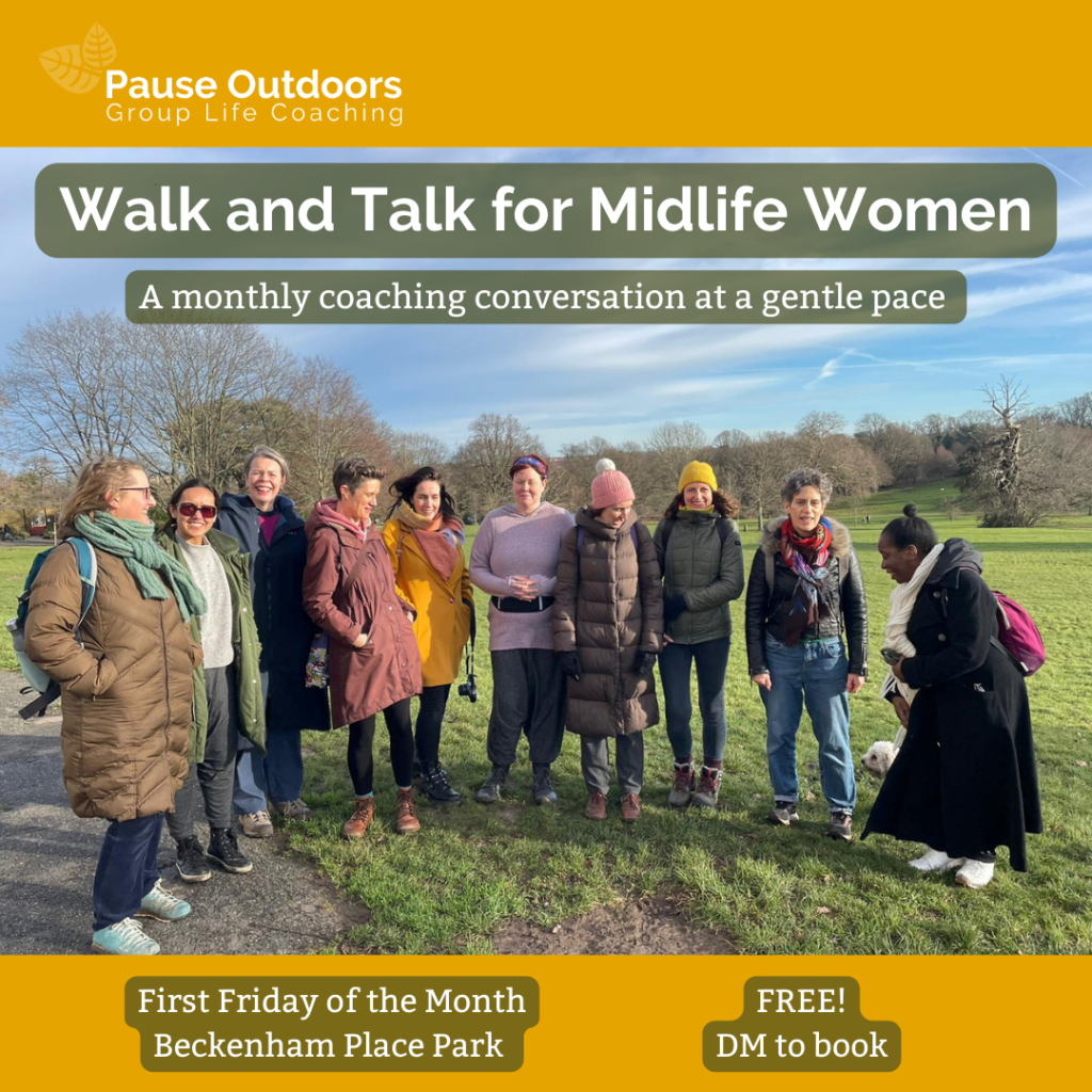 Group of women in midlife, laughing in a park on a bright, wintry day