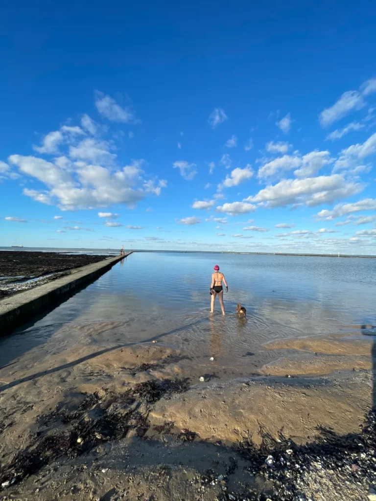 Kate and Rolo at Walpole Bay - cold water confidence!